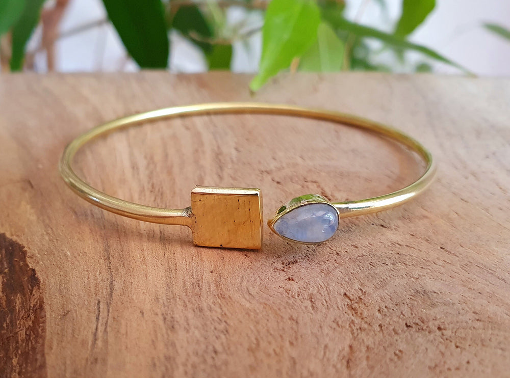 Contemporary Moonstone Golden Bracelet / Bangle / Brass / Minimalist / Ethnic / Rustic / Bohemian / Hippie / Gypsy / Psy / Body / Adjustable