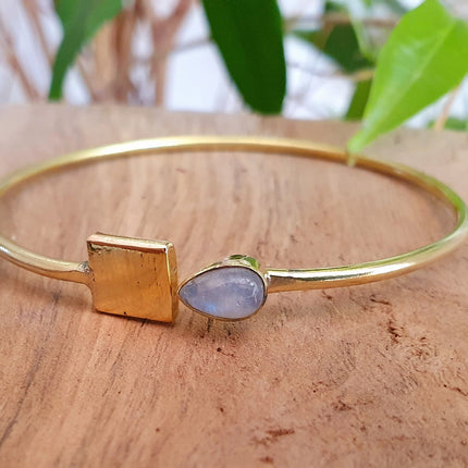 Contemporary Moonstone Golden Bracelet / Bangle / Brass / Minimalist / Ethnic / Rustic / Bohemian / Hippie / Gypsy / Psy / Body / Adjustable