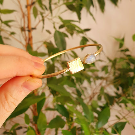 Contemporary Moonstone Golden Bracelet / Bangle / Brass / Minimalist / Ethnic / Rustic / Bohemian / Hippie / Gypsy / Psy / Body / Adjustable