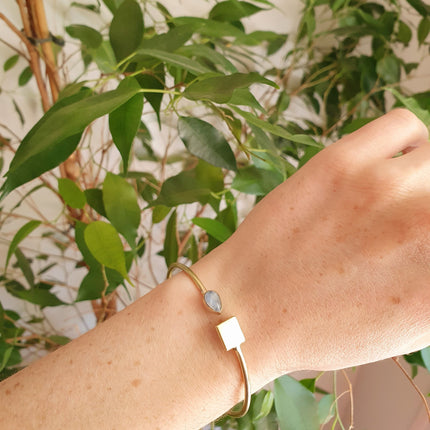 Contemporary Moonstone Golden Bracelet / Bangle / Brass / Minimalist / Ethnic / Rustic / Bohemian / Hippie / Gypsy / Psy / Body / Adjustable