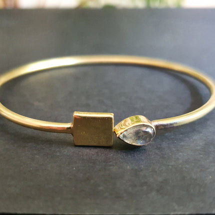 Contemporary Labradorite Golden Bracelet / Bangle / Brass / Minimalist / Ethnic / Rustic / Bohemian / Hippie / Gypsy / Body / Adjustable