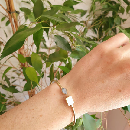 Contemporary Moonstone Silver Bracelet / Bangle / Brass / Minimalist / Ethnic / Rustic / Bohemian / Hippie / Gypsy / Psy / Body / Adjustable