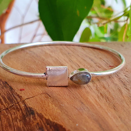 Contemporary Labradorite Silver Bracelet / Bangle / Brass / Minimalist / Ethnic / Rustic / Bohemian / Hippie / Gypsy / Body / Adjustable