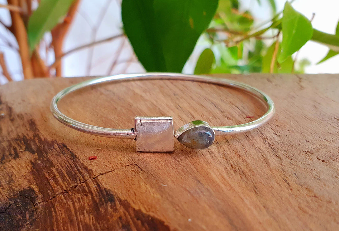 Contemporary Labradorite Silver Bracelet / Bangle / Brass / Minimalist / Ethnic / Rustic / Bohemian / Hippie / Gypsy / Body / Adjustable