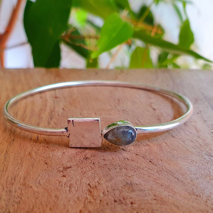 Contemporary Labradorite Silver Bracelet / Bangle / Brass / Minimalist / Ethnic / Rustic / Bohemian / Hippie / Gypsy / Body / Adjustable