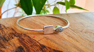 Contemporary Labradorite Silver Bracelet / Bangle / Brass / Minimalist / Ethnic / Rustic / Bohemian / Hippie / Gypsy / Body / Adjustable