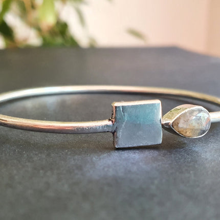 Contemporary Labradorite Silver Bracelet / Bangle / Brass / Minimalist / Ethnic / Rustic / Bohemian / Hippie / Gypsy / Body / Adjustable