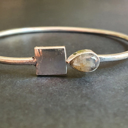 Contemporary Labradorite Silver Bracelet / Bangle / Brass / Minimalist / Ethnic / Rustic / Bohemian / Hippie / Gypsy / Body / Adjustable