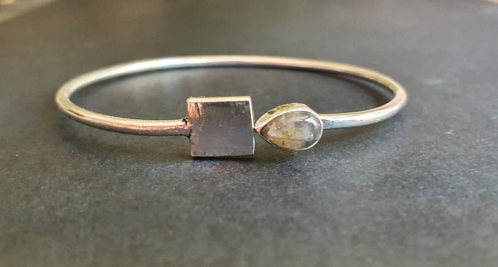 Contemporary Labradorite Silver Bracelet / Bangle / Brass / Minimalist / Ethnic / Rustic / Bohemian / Hippie / Gypsy / Body / Adjustable