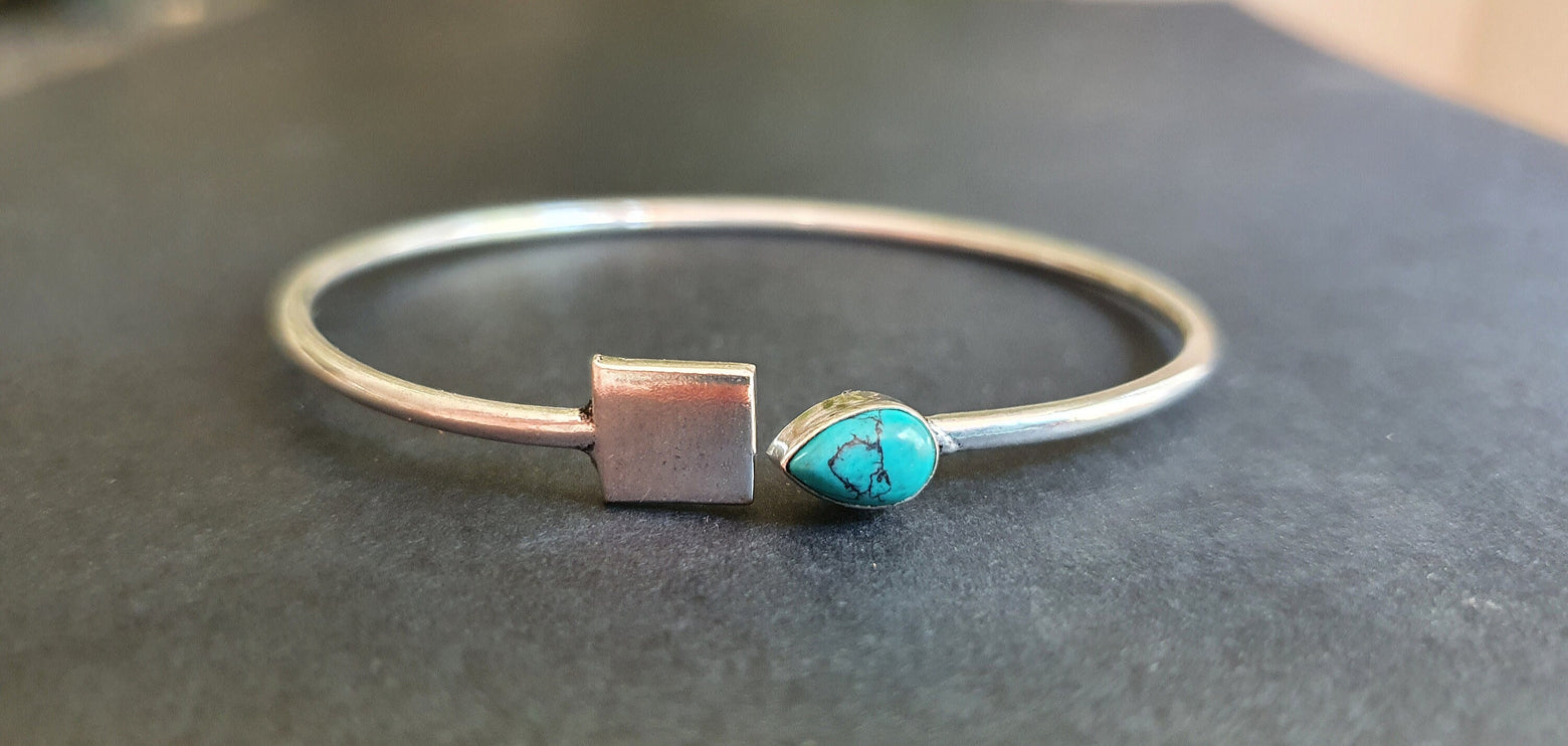 Contemporary Turquoise Silver Bracelet / Bangle / Brass / Minimalist / Ethnic / Rustic / Bohemian / Hippie / Gypsy / Body / Adjustable