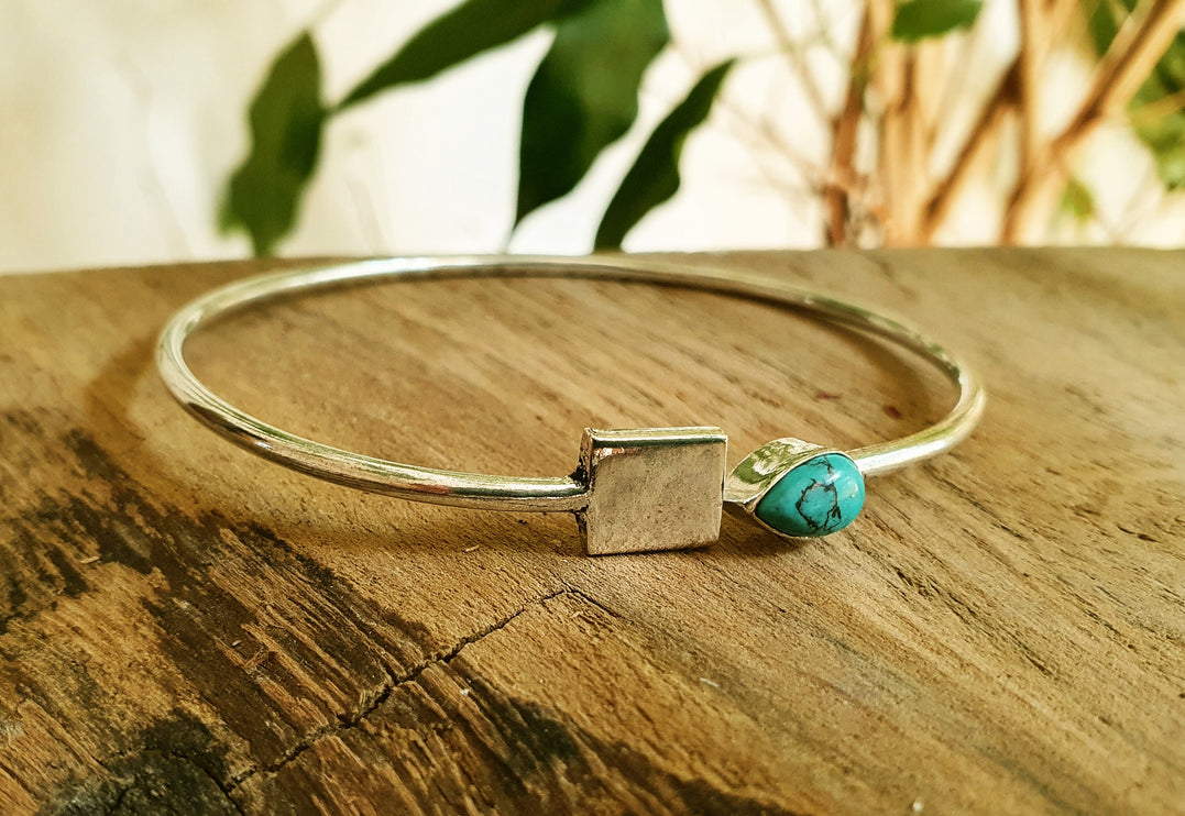 Contemporary Turquoise Silver Bracelet / Bangle / Brass / Minimalist / Ethnic / Rustic / Bohemian / Hippie / Gypsy / Body / Adjustable