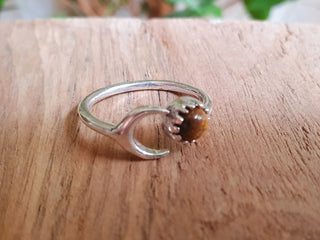 Tiger Eye Moon Silver Ring / Zodiac / Purple / Boho / Ethnic / Rustic / Tribal / Gypsy / Festival / Healing / Festival