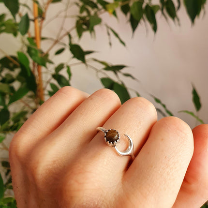 Moon Silver Ring / Tiger Eye / Zodiac / Purple / Boho / Ethnic / Rustic / Tribal / Gypsy / Festival / Healing / Festival