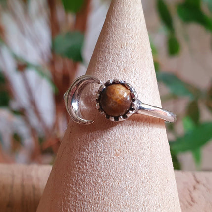 Moon Silver Ring / Tiger Eye / Zodiac / Purple / Boho / Ethnic / Rustic / Tribal / Gypsy / Festival / Healing / Festival