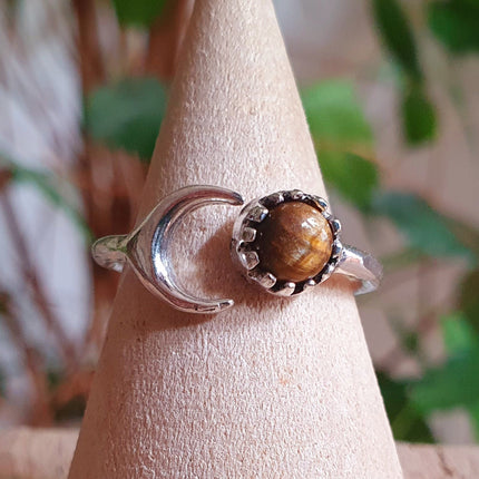 Moon Silver Ring / Tiger Eye / Zodiac / Purple / Boho / Ethnic / Rustic / Tribal / Gypsy / Festival / Healing / Festival