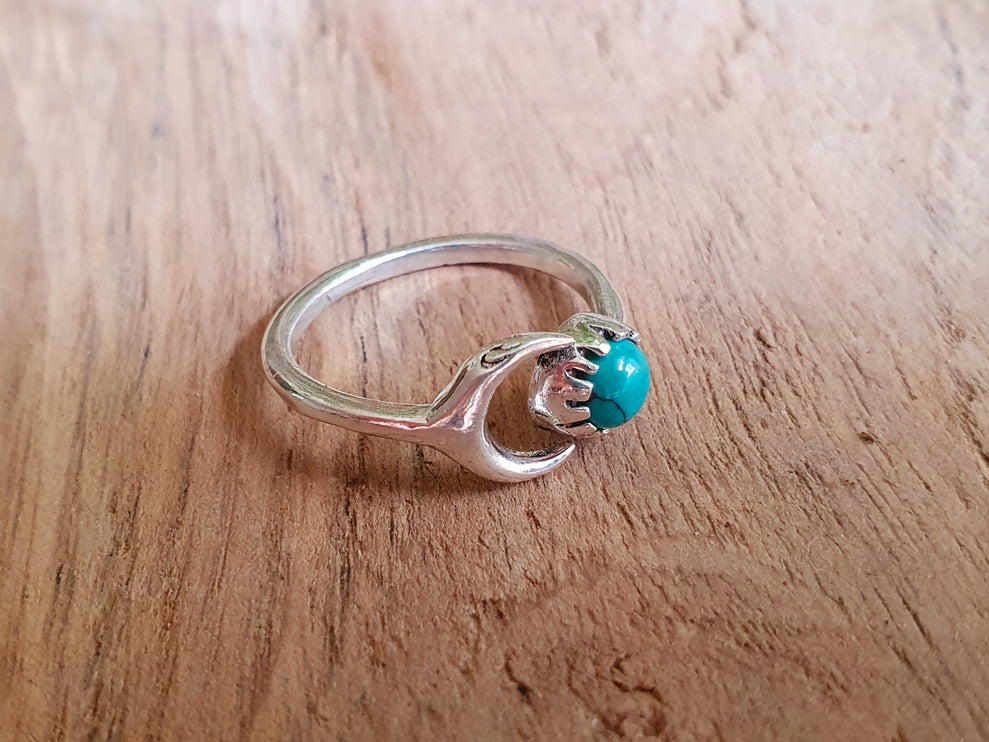 Moon Silver Ring / Turquoise / Zodiac / Purple / Boho / Ethnic / Rustic / Tribal / Gypsy / Festival / Healing / Festival