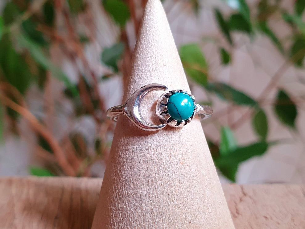 Moon Silver Ring / Turquoise / Zodiac / Purple / Boho / Ethnic / Rustic / Tribal / Gypsy / Festival / Healing / Festival