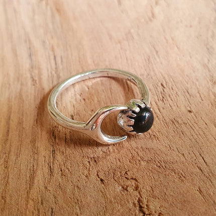 Moon Silver Ring / Black Onyx / Zodiac / Purple / Boho / Ethnic / Rustic / Tribal / Gypsy / Festival / Healing / Festival