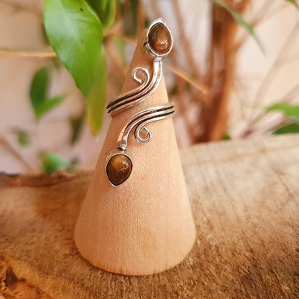Spiral Silver & Tiger Eye ring / Ajustable / Birthstone / Boho / Ethnic / Rustic / Tribal / Gypsy / Festival / Healing