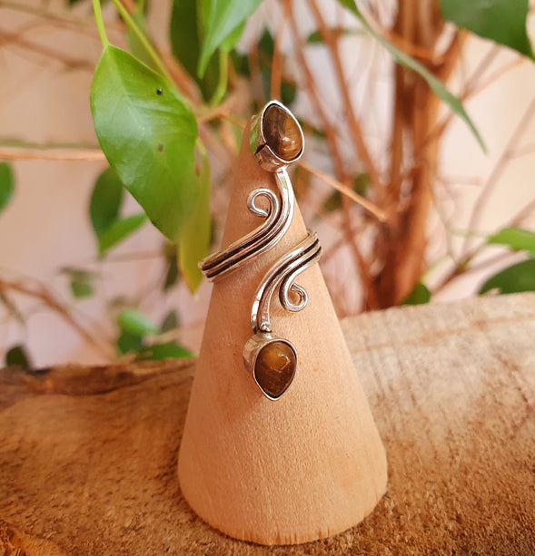 Spiral Silver & Tiger Eye ring / Ajustable / Birthstone / Boho / Ethnic / Rustic / Tribal / Gypsy / Festival / Healing