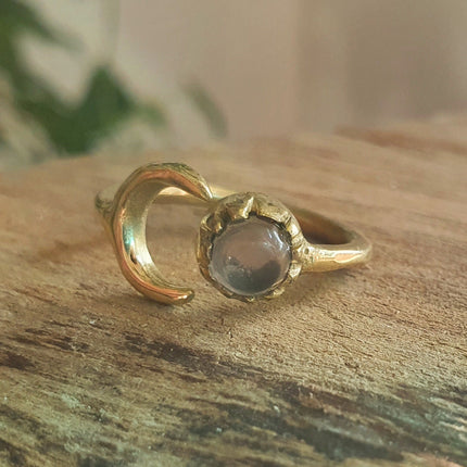 Golden Moon Ring / Amethyst / Zodiac / Purple / Boho / Ethnic / Rustic / Tribal / Gypsy / Festival / Healing / Festival