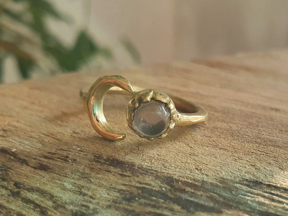 Golden Moon Ring / Amethyst / Zodiac / Purple / Boho / Ethnic / Rustic / Tribal / Gypsy / Festival / Healing / Festival