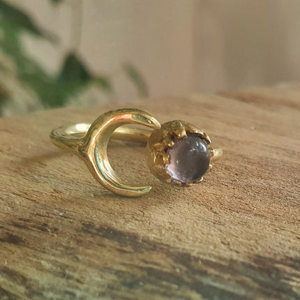 Golden Moon Ring / Amethyst / Zodiac / Purple / Boho / Ethnic / Rustic / Tribal / Gypsy / Festival / Healing / Festival