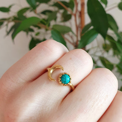 Golden Moon Ring / Turquoise / Zodiac / Celestial / Boho / Ethnic / Rustic / Tribal / Gypsy / Festival / Healing / Festival