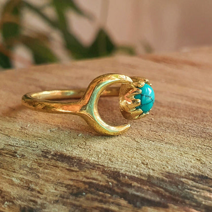 Golden Moon Ring / Turquoise / Zodiac / Celestial / Boho / Ethnic / Rustic / Tribal / Gypsy / Festival / Healing / Festival