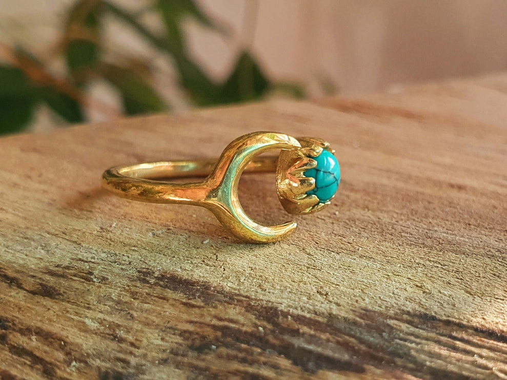 Golden Moon Ring / Turquoise / Zodiac / Celestial / Boho / Ethnic / Rustic / Tribal / Gypsy / Festival / Healing / Festival