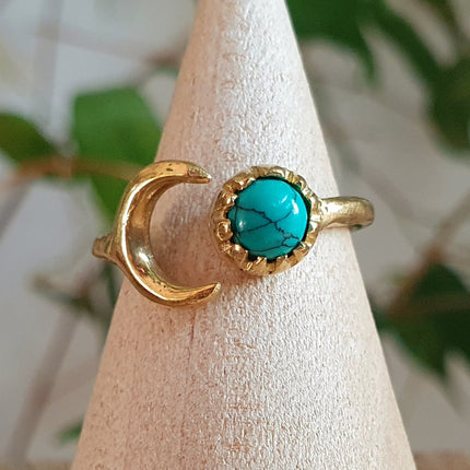 Golden Moon Ring / Turquoise / Zodiac / Celestial / Boho / Ethnic / Rustic / Tribal / Gypsy / Festival / Healing / Festival