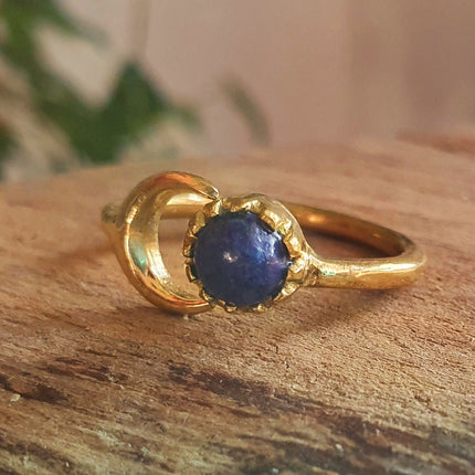 Golden Moon Ring / Lapis Lazuli / Zodiac / Celestial / Boho / Ethnic / Rustic / Tribal / Gypsy / Festival / Healing / Festival