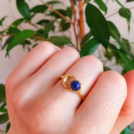 Golden Moon Ring / Lapis Lazuli / Zodiac / Celestial / Boho / Ethnic / Rustic / Tribal / Gypsy / Festival / Healing / Festival