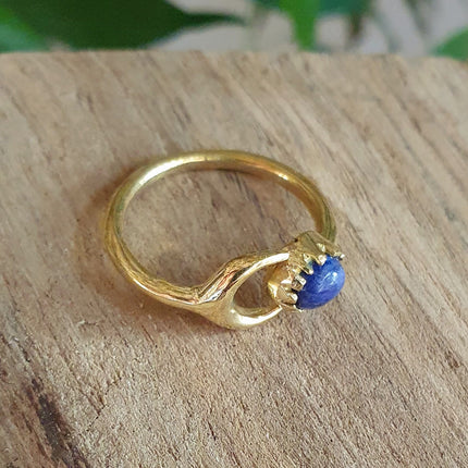 Golden Moon Ring / Lapis Lazuli / Zodiac / Celestial / Boho / Ethnic / Rustic / Tribal / Gypsy / Festival / Healing / Festival