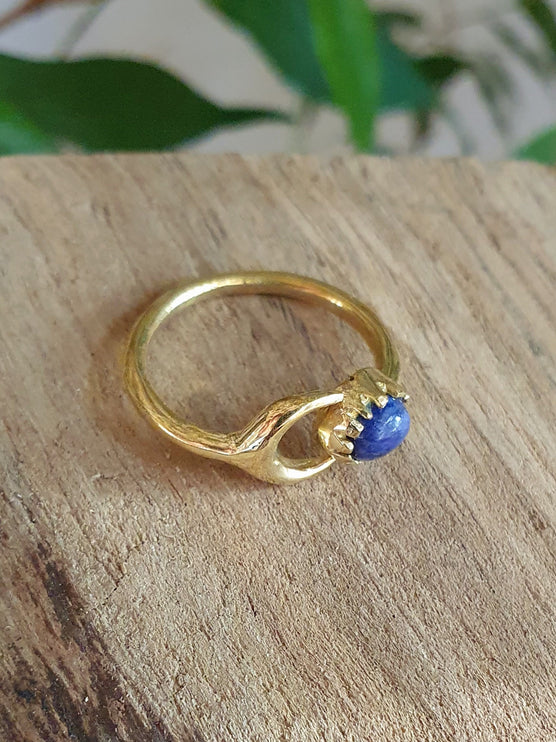 Golden Moon Ring / Lapis Lazuli / Zodiac / Celestial / Boho / Ethnic / Rustic / Tribal / Gypsy / Festival / Healing / Festival