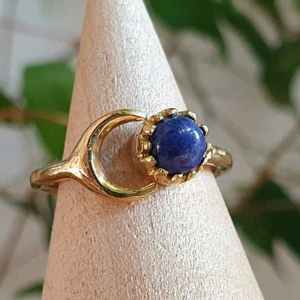 Golden Moon Ring / Lapis Lazuli / Zodiac / Celestial / Boho / Ethnic / Rustic / Tribal / Gypsy / Festival / Healing / Festival