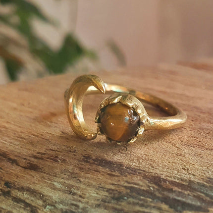 Golden Moon Ring / Tiger Eye / Zodiac / Celestial / Boho / Ethnic / Rustic / Tribal / Gypsy / Festival / Healing / Festival