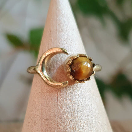 Golden Moon Ring / Tiger Eye / Zodiac / Celestial / Boho / Ethnic / Rustic / Tribal / Gypsy / Festival / Healing / Festival