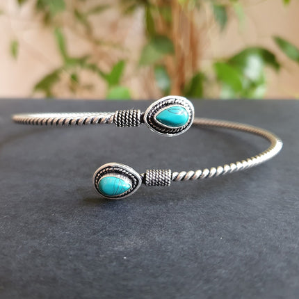 Arm Bracelet Brass & Lapis Lazuli / Tribal / Spiral / Boho / Bangle/ Ethnic / Rustic / Bohemian / Hippie / Gypsy / Psy / Adjustable