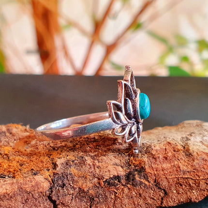 Silver Lotus Flower Ring / Turquoise / Boho / Ethnic / Rustic / Tribal / Gypsy / Festival / Indian / Healing / Festival