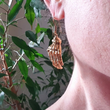 Gold Skeleton Hands Earrings; Halloween Day of the Dead Ethnic Boho Rustic Chic Gypsy Spiral Hippie Tribal Bohemian style