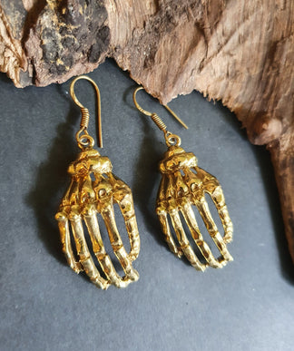 Gold Skeleton Hands Earrings; Halloween Day of the Dead Ethnic Boho Rustic Chic Gypsy Spiral Hippie Tribal Bohemian style