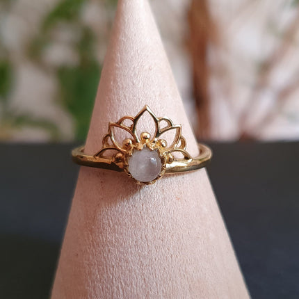 Moonstone Ring Gold Lotus Flower / Boho / Ethnic / Rustic / Tribal / Gypsy / Festival / Indian / Healing / Festival