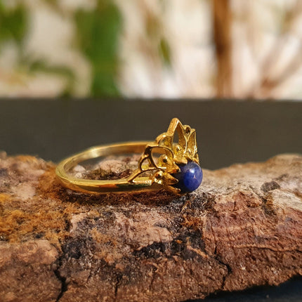 Lapis Lazuli RIng / Golden Lotus Flower / Boho / Ethnic / Rustic / Tribal / Gypsy / Festival / Indian / Healing / Festival