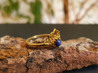 Lapis Lazuli RIng / Golden Lotus Flower / Boho / Ethnic / Rustic / Tribal / Gypsy / Festival / Indian / Healing / Festival