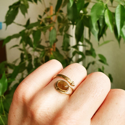 Tiger Eye Ring Brass Golden / Adjustable / Ethnic / Boho / Bohemian / Psy / Rustic / Tribal / Gypsy / Festival / Healing / Festival