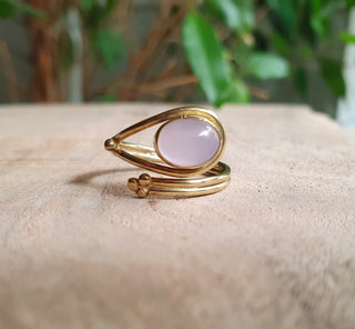 Golden Ethnic style Rose Quartz Ring / Brass / Adjustable / Boho / Bohemian / Rustic / Tribal / Gypsy / Festival / Healing / Festival