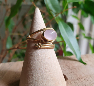 Golden Ethnic style Rose Quartz Ring / Brass / Adjustable / Boho / Bohemian / Rustic / Tribal / Gypsy / Festival / Healing / Festival