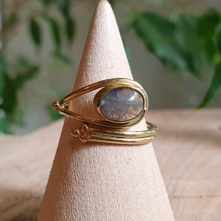 Adjustable Labradorite Ring Ethnic style Brass / Boho / Bohemian / Psy / Rustic / Tribal / Gypsy / Festival / Healing / Festival