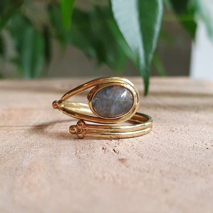 Adjustable Labradorite Ring Ethnic style Brass / Boho / Bohemian / Psy / Rustic / Tribal / Gypsy / Festival / Healing / Festival